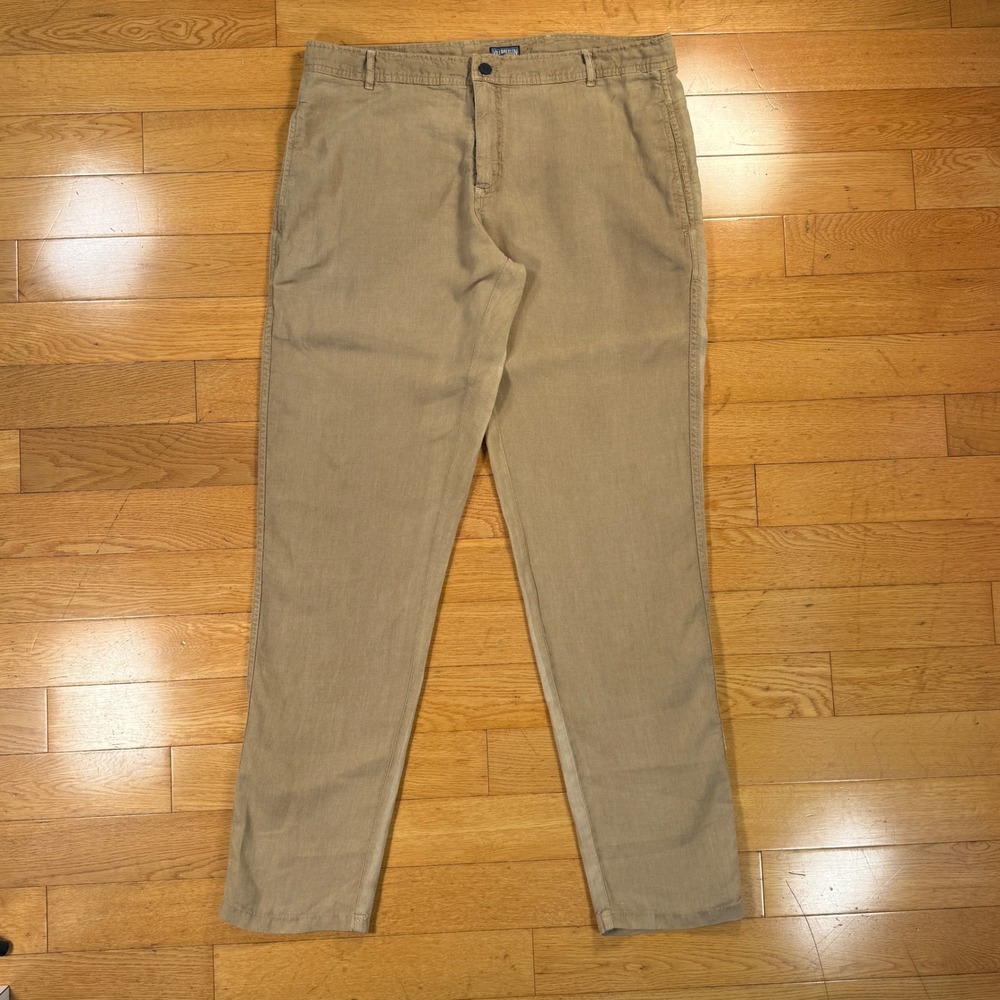 Vilebrequin Mens XXL Tan Linen Straight Leg Trousers Casual Beach Pants *AS IS*